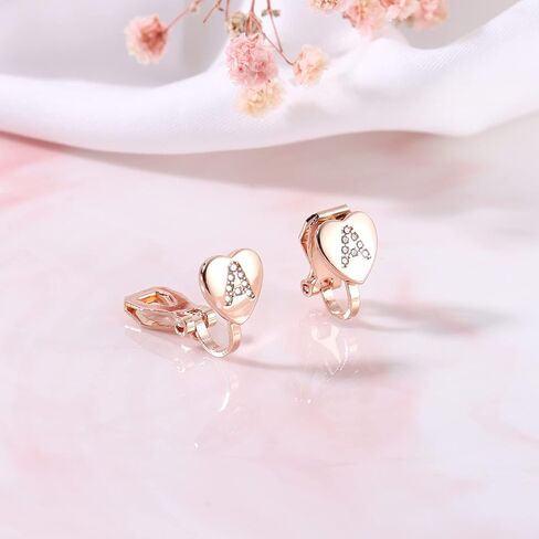 FUNRUN JEWELRY Heart Initial Clip on Stud Earrings for Women Rose Gold Plated Dainty Alphabet Letters A-Z Stud Earrings Non Pierced Stud Earrings in Kuwait