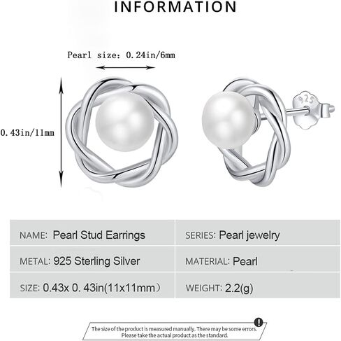 أقراط اللؤلؤ للنساء هيبوالرجينيك المياه العذبة أقراط اللؤلؤ الصغيرة 925 فضة مجوهرات للنساء هدايا وصيفات الشرف in Kuwait