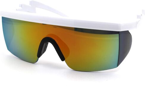 Flat Top Crooked Bolt Arm Goggle Style Color Mirror Shield 80s Sunglasses in Saudi Arabia