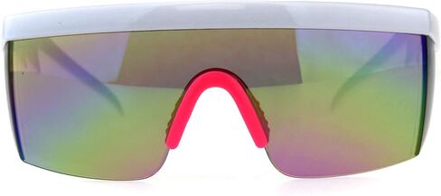 Flat Top Crooked Bolt Arm Goggle Style Color Mirror Shield 80s Sunglasses in Saudi Arabia