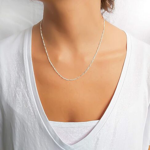 قلادة سلسلة فيجارو من الفضة الإسترلينية من أنيكا بيلا للنساء، الطول 43.18 سم - 50.8 سم، قلادات طويلة بطبقات بسيطة، مقاومة للماء، هدية بسيطة لها (سلسلة ربط) in Kuwait