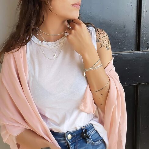 قلادة سلسلة فيجارو من الفضة الإسترلينية من أنيكا بيلا للنساء، الطول 43.18 سم - 50.8 سم، قلادات طويلة بطبقات بسيطة، مقاومة للماء، هدية بسيطة لها (سلسلة ربط) in Kuwait