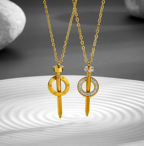 nail earrings for women 18K Gold Plated nail necklace women Hypoallergenic Dangle Pendant Stainless Steel Polished Earring and necklaces (2PCS) in Saudi Arabia