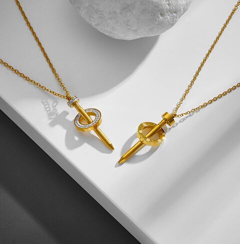 nail earrings for women 18K Gold Plated nail necklace women Hypoallergenic Dangle Pendant Stainless Steel Polished Earring and necklaces (2PCS) in Saudi Arabia