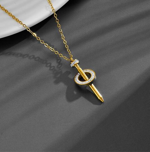 nail earrings for women 18K Gold Plated nail necklace women Hypoallergenic Dangle Pendant Stainless Steel Polished Earring and necklaces (2PCS) in Saudi Arabia