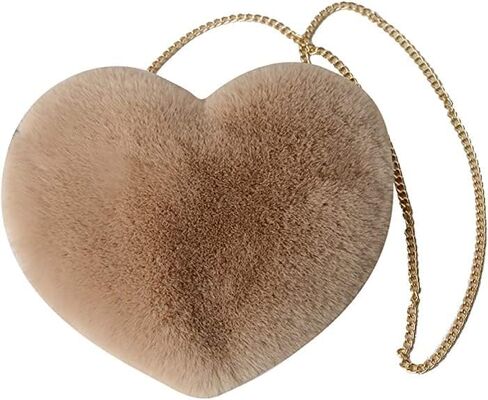 Women Cute Plush Crossbody Bag Cute Heart Shaped Cellphone Fluffy Shoulder Bag for girls in Saudi Arabia