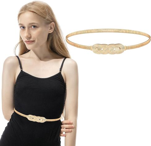 Mabor Metal Skinny Belt for Women, Gold Elastic Thin Waist Belt for Dress Metal Chain Waist Belt for Girls Women in Saudi Arabia