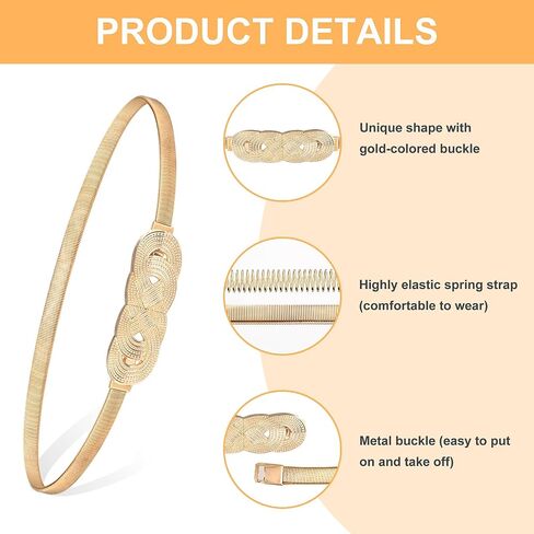 Mabor Metal Skinny Belt for Women, Gold Elastic Thin Waist Belt for Dress Metal Chain Waist Belt for Girls Women in Saudi Arabia