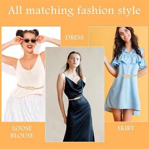 Mabor Metal Skinny Belt for Women, Gold Elastic Thin Waist Belt for Dress Metal Chain Waist Belt for Girls Women in Saudi Arabia