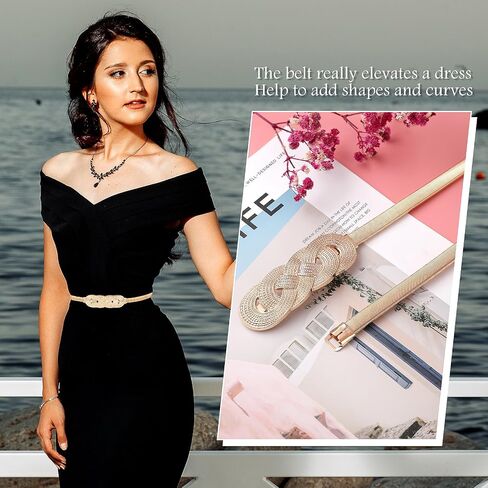 Mabor Metal Skinny Belt for Women, Gold Elastic Thin Waist Belt for Dress Metal Chain Waist Belt for Girls Women in Saudi Arabia