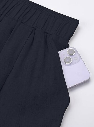 بنطلون نسائي من الكتان عالي الخصر من Beaully سروال بالازو واسع الساق كاجوال فضفاض طويل مع جيوب in Kuwait