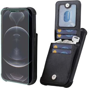 VANAVAGY iPhone 12/12 Pro Wallet Case for Women and Men,Leather Magnetic Clasp Flip Folio Phone Cover with Credit Card Holder and Coin Pocket,Brown