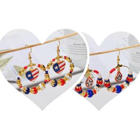 Earring Independence Day Colorful Trend! Red and white artificial crystal beaded earrings, adorned with national flag elements, sparkle at your celebration moment.