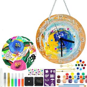 HAPMARS 2 Pack DIY Clock Making Kit, Childrens Painting Craft Activities Kit, DIY Wooden Art Craft for Kids, Creative Toys Gifts for 6 7 8 9 10 11 12 Year Old Kids