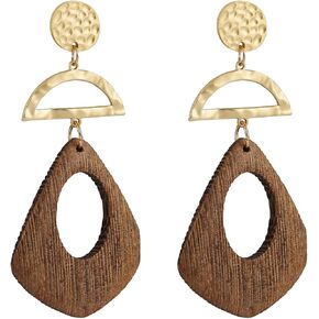 Wooden Earrings for Women African Earrings Ethnic Statement Lightweight Drop Earrings