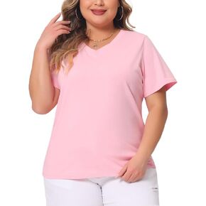Agnes Orinda Plus Size T Shirts for Women Short Sleeve V Neck Basic Casual Summer Tops