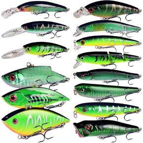 LINGYUE Bass Fishing Lures Kit Set Topwater Hard Baits Minnow Crankbait Pencil VIB Swimbait for Bass Pike Fit Saltwater and Freshwater