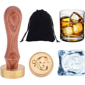 OLYCRAFT Ice Cube Stamp 1.2" Wooden Seal Stamp Ice Stamp Brass Stamp Head with Wood Handles and Removable Brass Head for Ice Cubes Drinks Bar Making DIY Crafting - Letter S