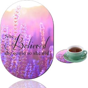 Personalized Gaming Mouse Pad and Coaster Combination, Rose Gold Glitter Black Be Happy Design Non-Slip Rubber Base Mouse Pad, Home Desk Decor, Custom Work and Gaming Mouse Pad