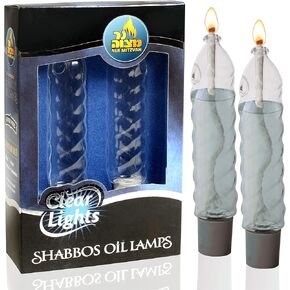 Ner Mitzvah Glass Paraffin Shabbat Candle Holder Cup and Wick – Twisted Candle Shape – Fits All Standard Candlesticks - Use with All Lamp Oil - No Mess Refill - 4"H (10cm) - 2 Pack