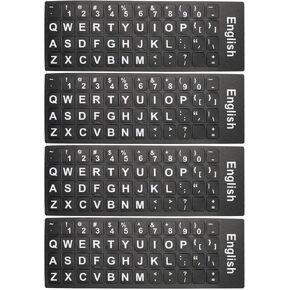 PATIKIL English Keyboard Stickers, 4 Pack Universal Keyboard Replacement Cover Frosted for Notebook Desktop Computer, Black Background White Lettering