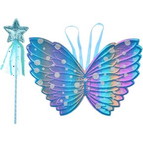 Butterfly Fairy Wings with Magic Wand Costume Set Glitter Photo Prop