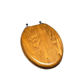 5Q1E4-17CH Natural Wood Toilet Seat with Decorative Finish Wood and Metal Single Post Hinge, Elongated, Light Oak with Chrome
