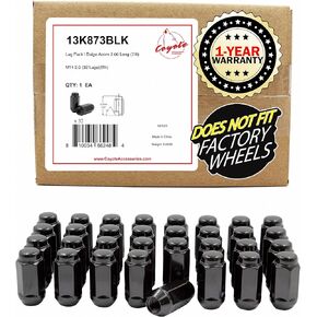 Wheel Accessories Parts 32 Pcs M14 x 2 Thread Bulge Acorn 2.00" Long Lug Nuts Black Chrome 22mm 7/8" Hex Fits Ford 2000-02 Excursion | 1999 F-250 | 1999-04 F-250 F-350 Super Duty