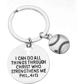 Softball Charm Keychain, Christian Faith Charm Keychain, I Can Do All Things Through Christ Who Strengthens Me Phil. 4:13 Scripture Jewelry, Softball Gifts For Women and Girls