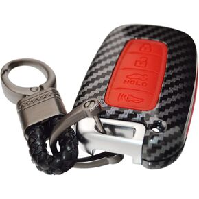 2-Layers Protection Hybrid Combo Carbon Key Fob Cover with Keychain for Hyundai Azera Elantra Equus Genesis Sonata Veloster & Kia Soul Sportage Sorento Rio Optima Forte
