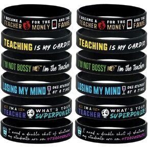 Funny Teacher Gift Bracelets, Bulk Pack (12pcs) - Best Teacher Gifts for Christmas in Bulk for Teacher Appreciation, Back to School Teacher Gifts, Cool Teacher Gift Idea