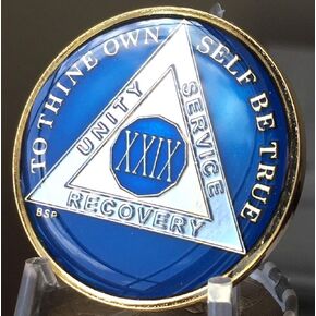 29 Year Midnight Blue AA Alcoholics Anonymous Medallion Chip Tri Plate Gold & Nickel Plated