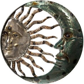 Crescent Moon Sun Wall Plaque - Indoor Outdoor Garden Wall Hanging - 20 in Metal Sun Moon Wall Decor
