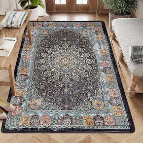 Boho Retro Rug for Living Room, Washable 2x3 Area Rug Non Slip Bathroom Rug Indoor Small Doormat Faux Wool Bath Mat Distressed Carpet Bedroom Rugs for Entryway Kitchen Laundry Bedside