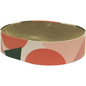 Cat Scratcher Cardboard Bed Oval Corrugated Design with Two Recycle Board for Furniture Protection, Cat Scratching Lounge Bed, Cat Scratcher Bowl & Interactive Kitty Training Toy - Milky