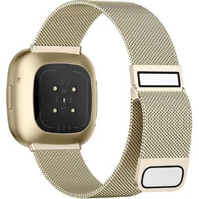 أحزمة معدنية متوافقة فقط مع Fitbit Versa 4/ Versa 3 وFitbit Sense/Sense 2، أربعة نماذج، أحزمة رياضية بديلة بحلقة شبكية معدنية مغناطيسية قوية مقاومة للماء للنساء والرجال، ذهبي شامبانيا in Kuwait
