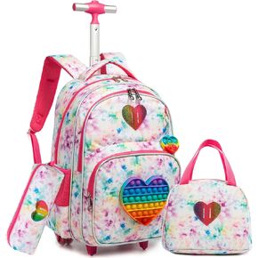 Rolling Backpack for Boys Cute Bluey Backpack with Wheels Kids Suitcases for Boys with Lunch Bag Set Kids Luggage with Wheels for Boys Travel Backpack for Kids