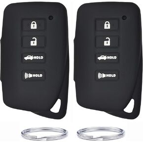 2Pcs 4 Buttons Silicone Rubber Key Fob Cover Compatible with 2013-2023 Lexus EX300h GS350 GS450h IS200t IS300 IS350 LX570 NX200t NX300h RC350 RX350 RX450h HYQ14FBA (2ps Black with red)