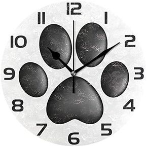 ALAZA Black Cute Dog Paw Round Wall Clock, Silent Non Ticking Oil Painting Home Office School Decorative Clock Art