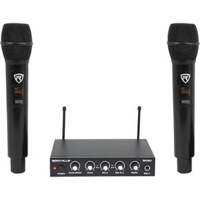 Rockville RKI65BT Dual UHF Wireless Microphones+Bluetooth Karaoke Mic Interface, Black