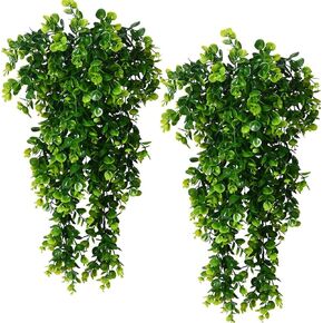 2pcs Fake Hanging Eucalyptus with 2 pcs Brown Woven Wall Decor, 4 Sets