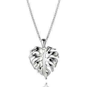 قلادة من الفضة الإسترليني عيار 925 على شكل أوراق هاواي مونسترا مع سلسلة صندوق مقاس 18 بوصة (M) in Kuwait