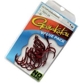 Gamakatsu Barbless Octopus Hook-Pack of 25 (Red,4)