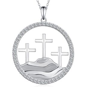 Christian Necklace for Women 925 Sterling Silver Triple Cross Pendant Necklace Faith Religious Jewelry Birthday Gifts for Women