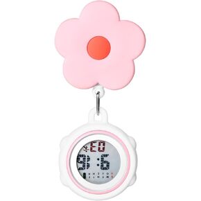 Avaner Retractable Nurse Digital Watches: Clip-on Hanging Fob Cute Flower Pattern Lapel Watches for Nurses Doctors with Silicone Cover