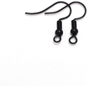 100Pcs Black 20×17mm Black Earring Hooks Hypo-allergenic Ear Wires Fish Hooks with Ball and Coil Earring Wires Jewelry Findings for DIY Jewelry Making Earring Parts Supplies,Jewelry Findings