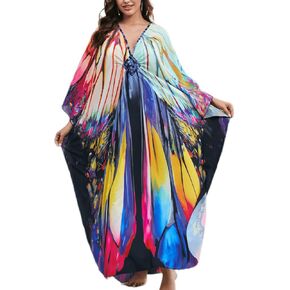 MEILING Women's Print Kaftan Nightgown Long Caftans Beach Maxi Dress Bikini Swimsuit Bathing Suit Cover Up Swimwear