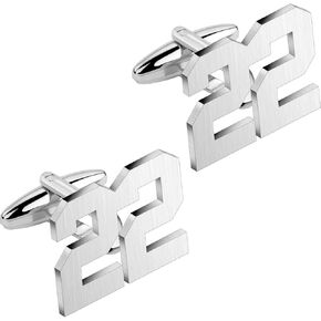 AMITER Mens Cufflinks with Number, Classic Silver Personalized Cuff Links for Men, Sport’s Day Casual or Formal Shirts
