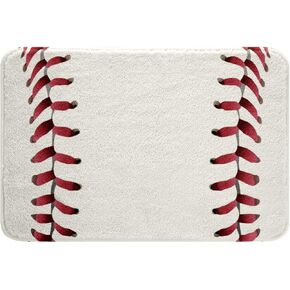 Baseball Laces Bath Mat Sports Baseball Ball Stitches Bathroom Rugs for Kids Child,Red Lace Seam Rug European Sport Door Mat,Game Activity Baseball Decor for Boys Room 20"x32"