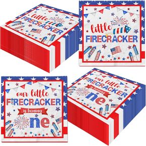 4th of July Birthday Decorations Paper Napkins Patriotic Party Supplies Little Firecracker First Birthday Party Supplie for Baby Shower Memorial Day Independence Day Decorations